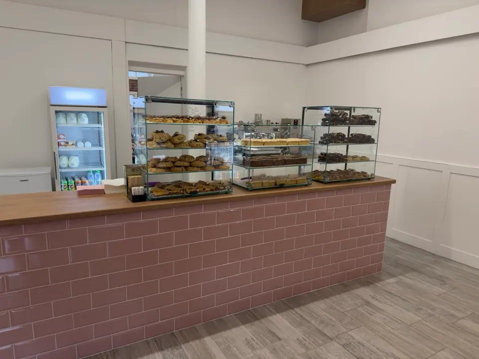 The bakery counter at Smashin' Bakes, with cookies, brownies and cakes on display